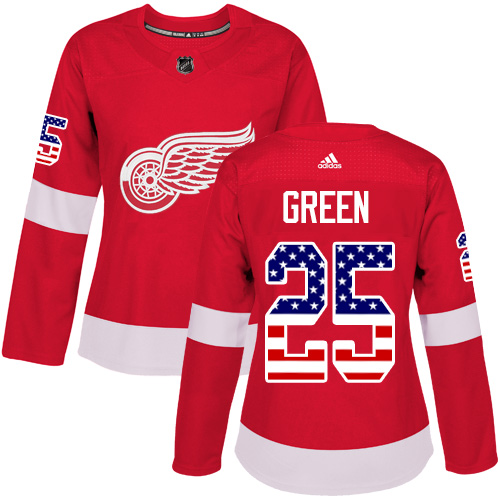 Adidas Red Wings #25 Mike Green Red Home Authentic USA Flag Women's Stitched NHL Jersey - Click Image to Close
